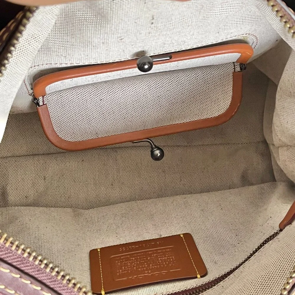 Coach Rogue 25 Grey Purple Colorblock Genuine Pebble Leather Satchels Handbags - Picture 15 of 16
